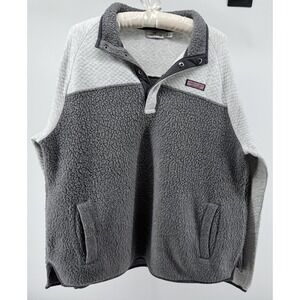 Vineyard Vines Pullover XL Gray Sherpa Fleece Snap Neck Cozy Preppy Casual Coast